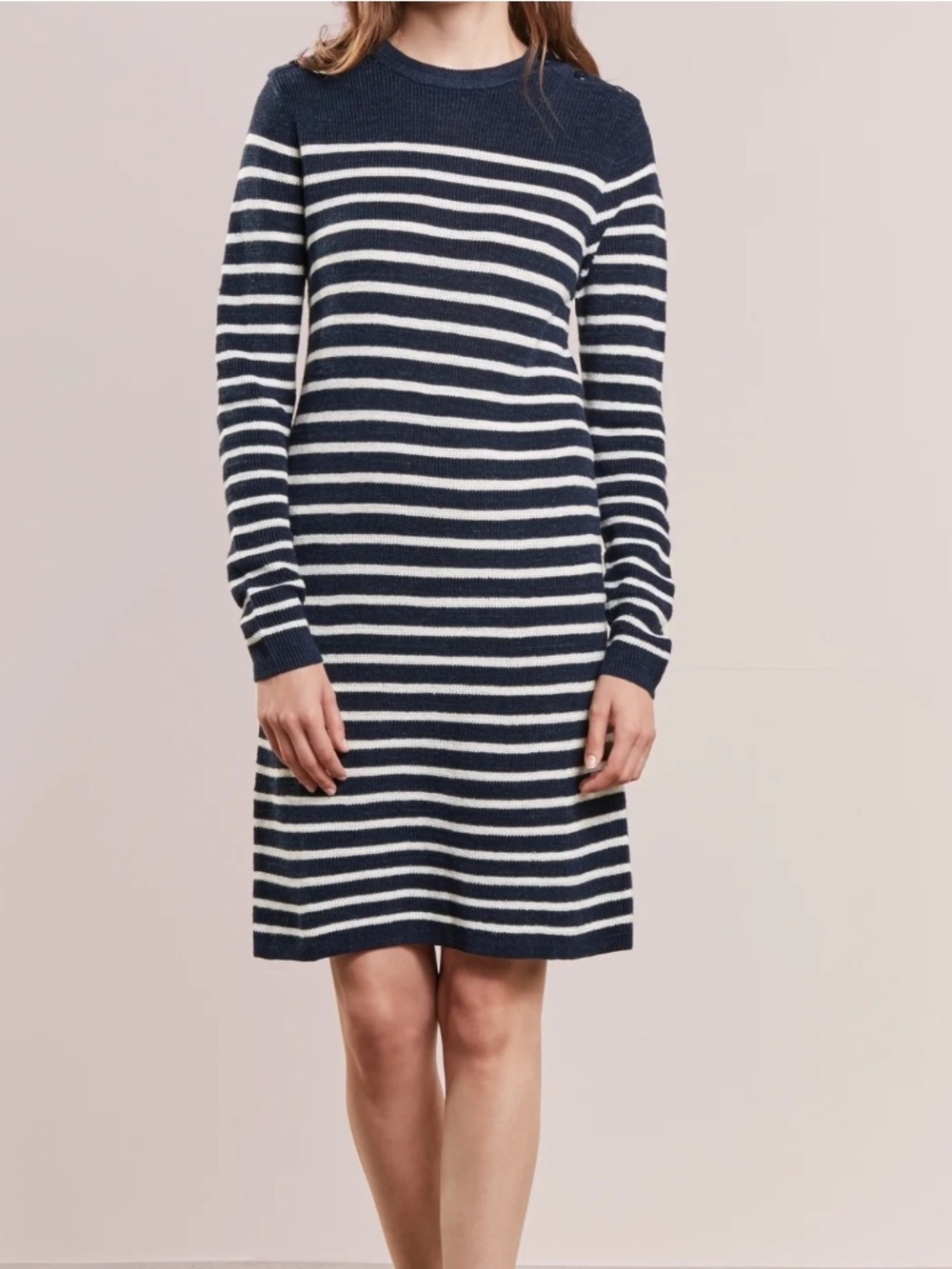 Polo Ralph Lauren Cotton Cashmere Striped Navy and White Knit Sweater Dress L